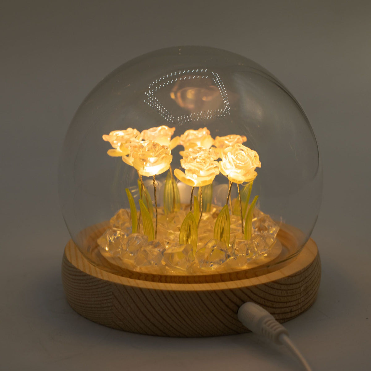 Svetelná dekorácia pod sklom – Ružové ruže · USB