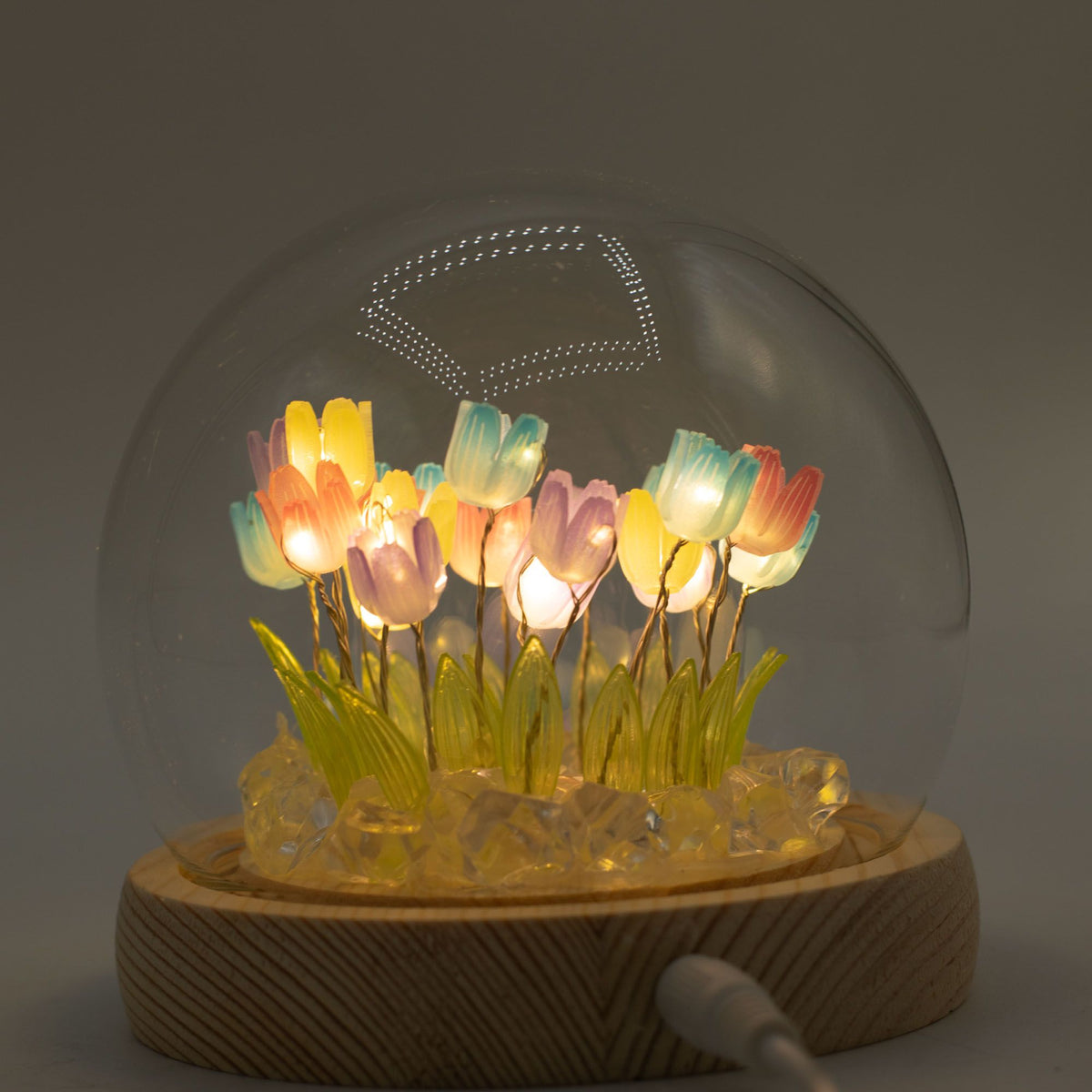 Svetelná dekorácia pod sklom – Pestrofarebné tulipány · USB