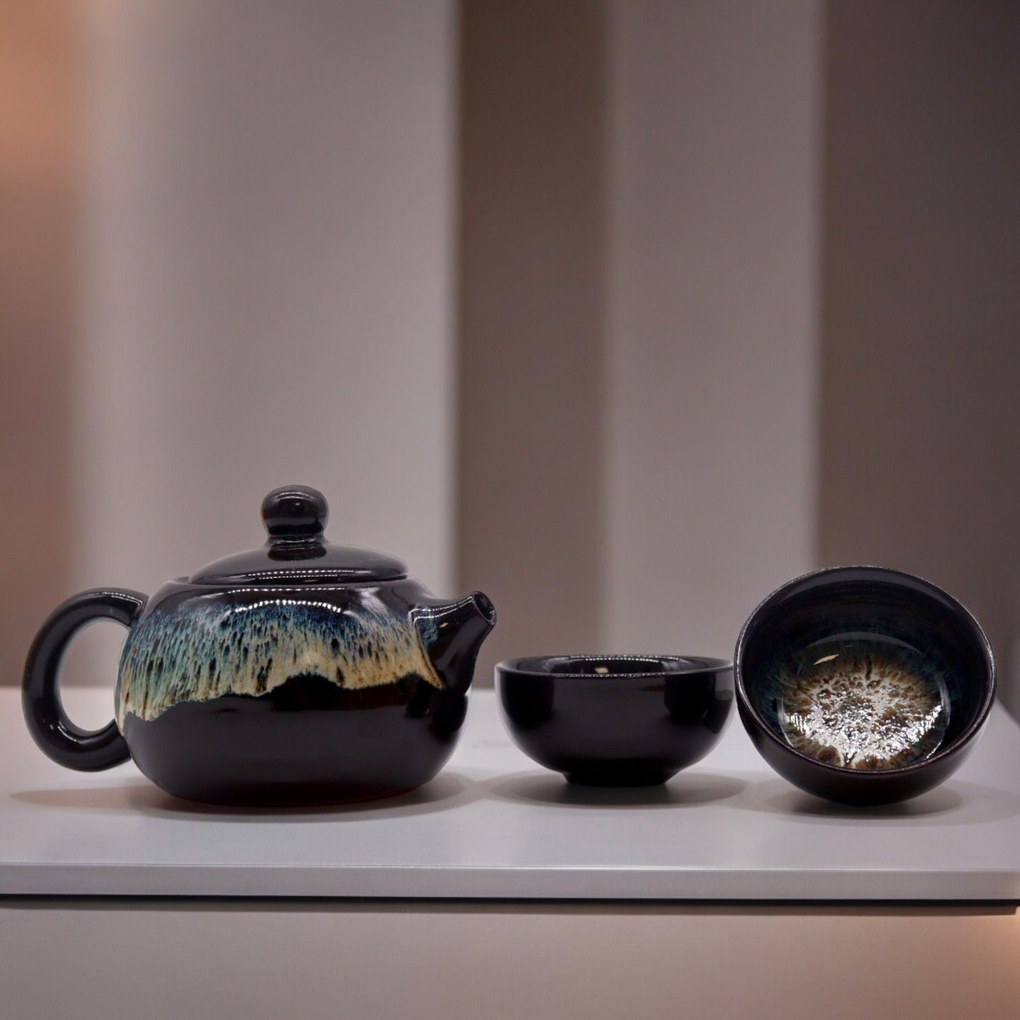 Set čajovej kanvice Herbal Black Glaze – kanvice a dve šálky