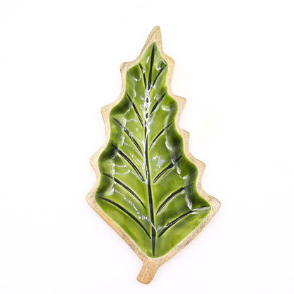 Smaltovaná Drevená Miska v Tvare Listu - 33x17cm