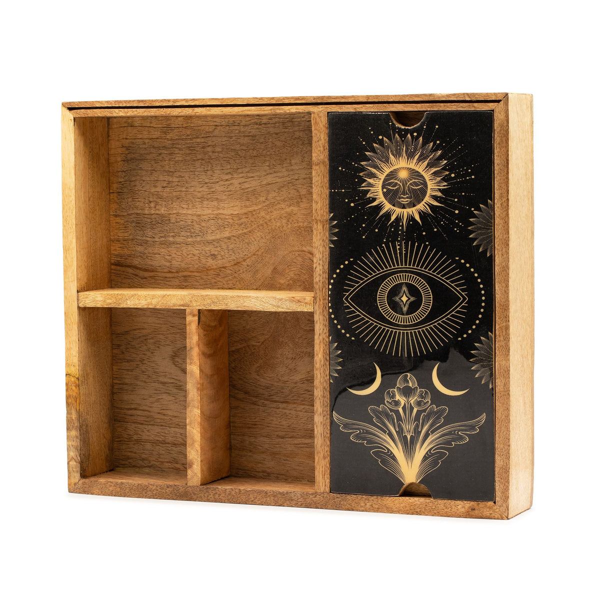 Organizér na tarot z mangového dreva – štyri priehradky