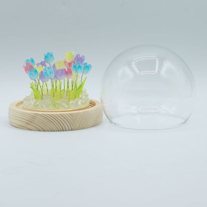 Svetelná dekorácia pod sklom – Pestrofarebné tulipány · USB