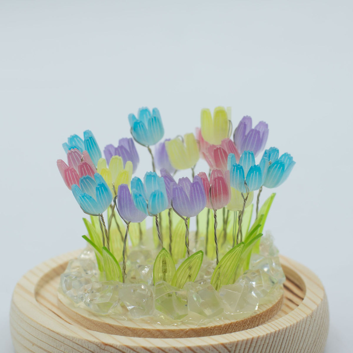 Svetelná dekorácia pod sklom – Pestrofarebné tulipány · USB
