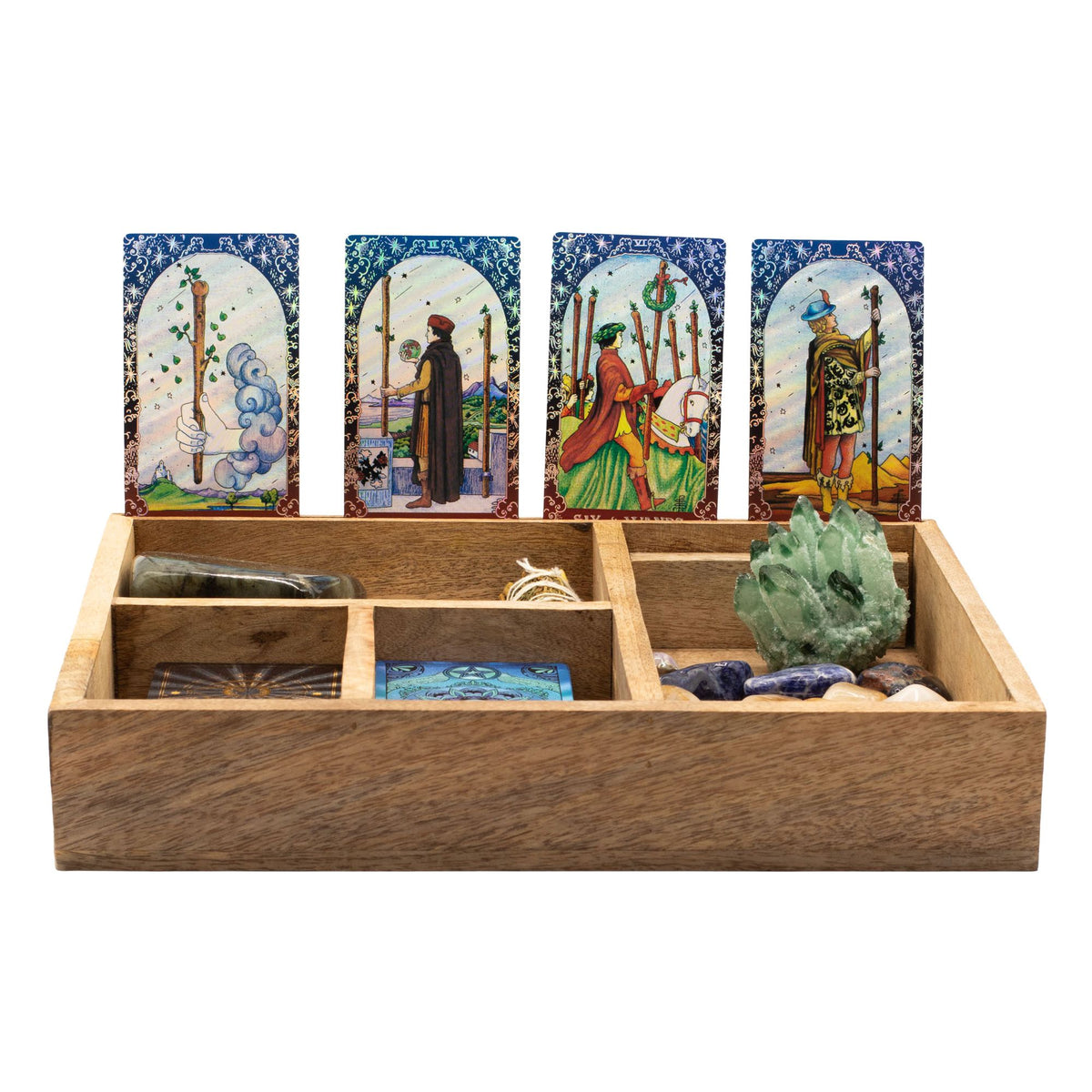 Organizér na tarot z mangového dreva – štyri priehradky