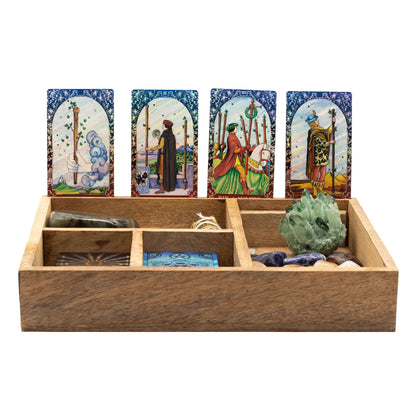 Organizér na tarot z mangového dreva – štyri priehradky