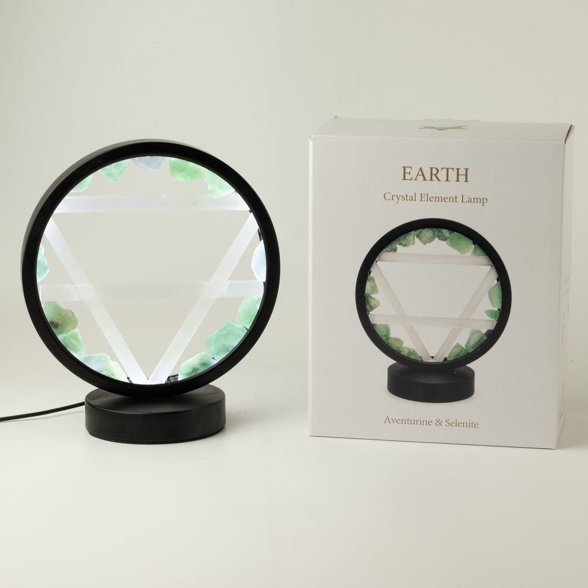 Dekoratívna lampa Halo – avanturín a selenit · Zem