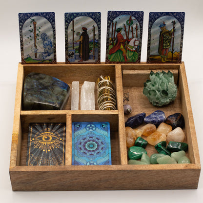 Organizér na tarot z mangového dreva – štyri priehradky