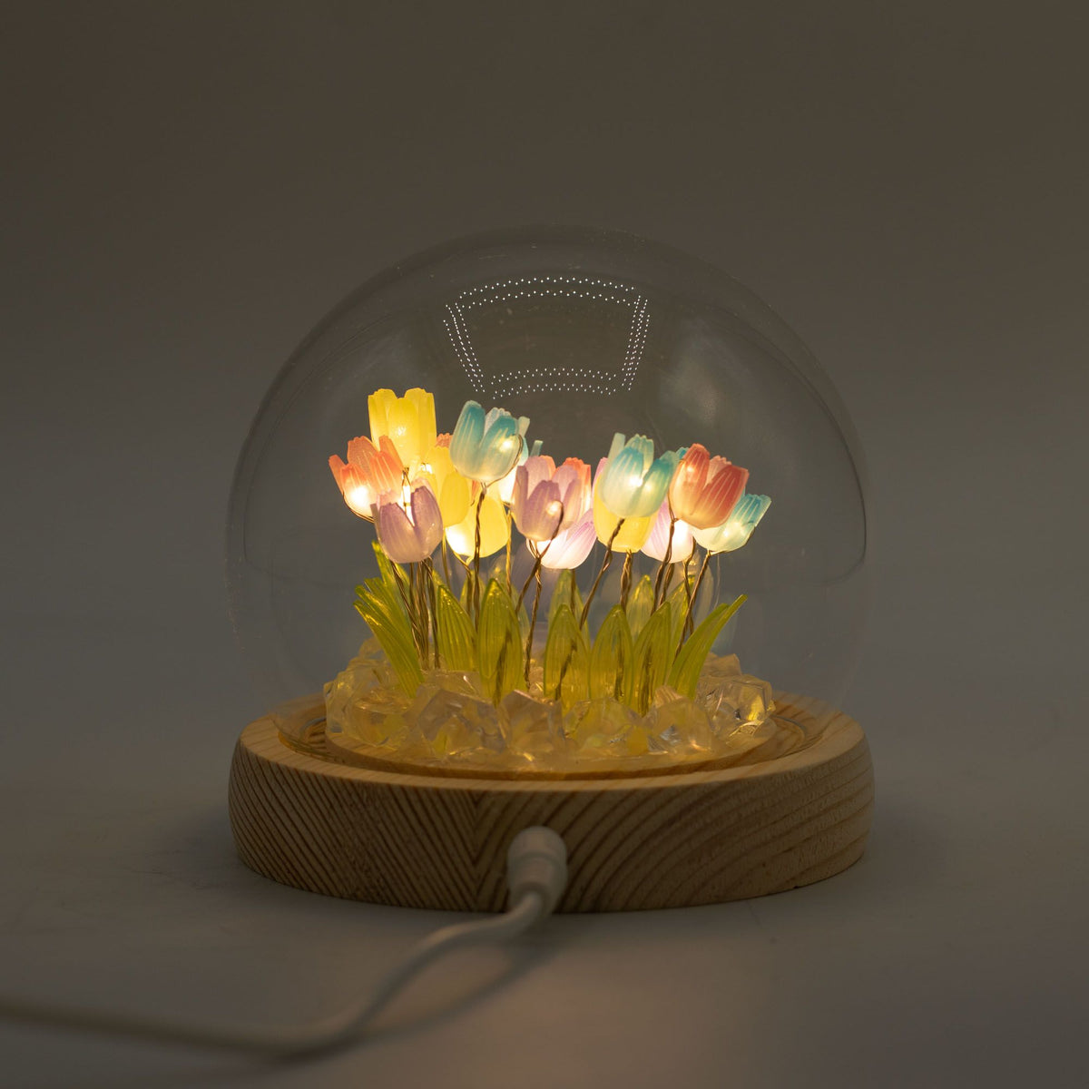 Svetelná dekorácia pod sklom – Pestrofarebné tulipány · USB