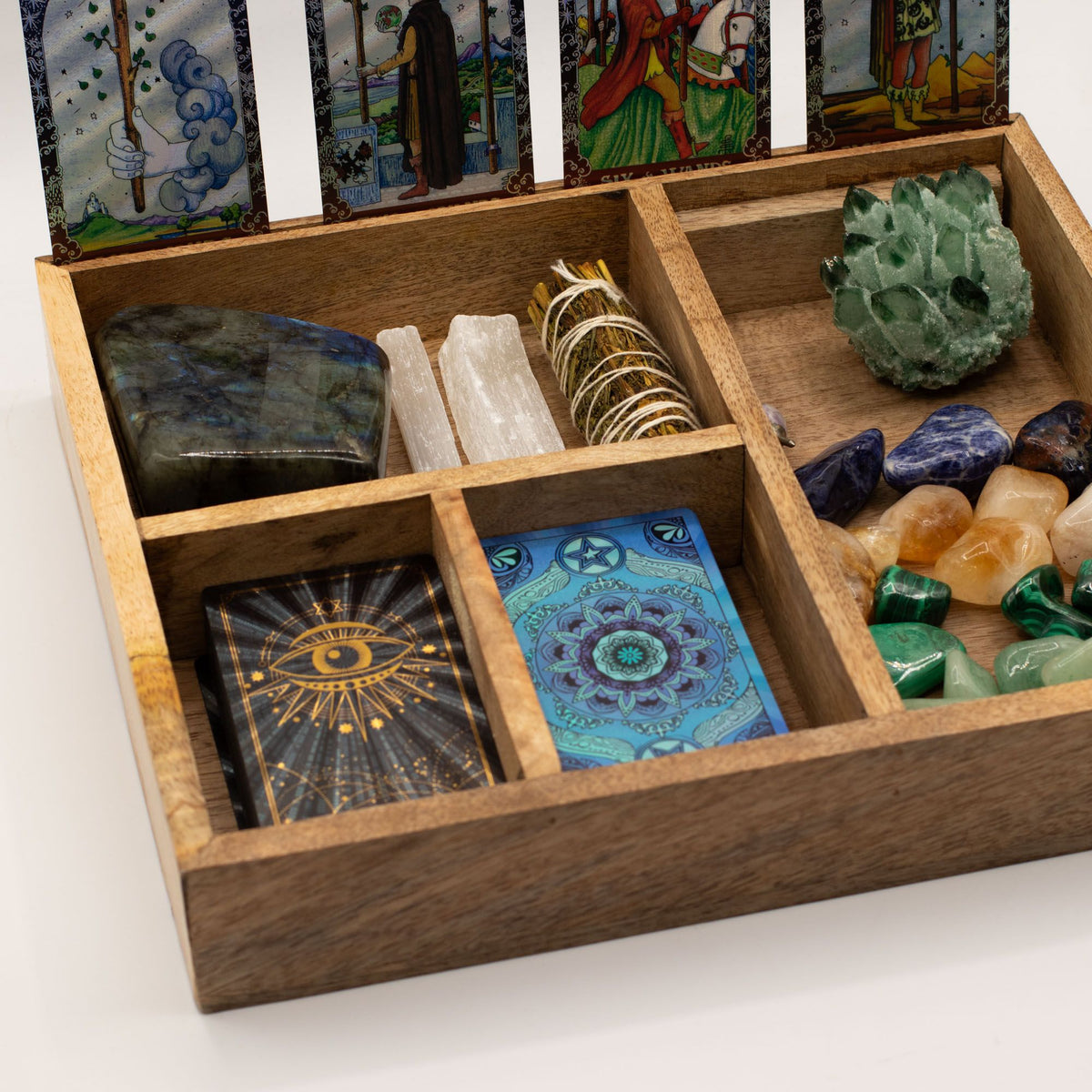 Organizér na tarot z mangového dreva – štyri priehradky