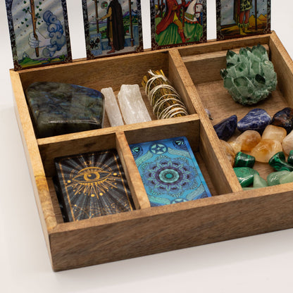 Organizér na tarot z mangového dreva – štyri priehradky