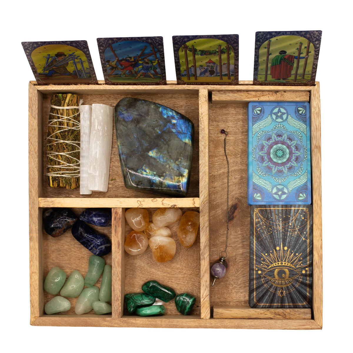 Organizér na tarot z mangového dreva – štyri priehradky