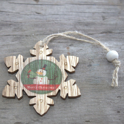 Balenie 2 ks drevená vianočná dekorácia – Vločka &amp; Snehuliak 