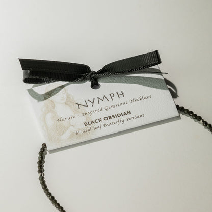Minerálny náhrdelník Nymph s motýľom – čierny obsidián