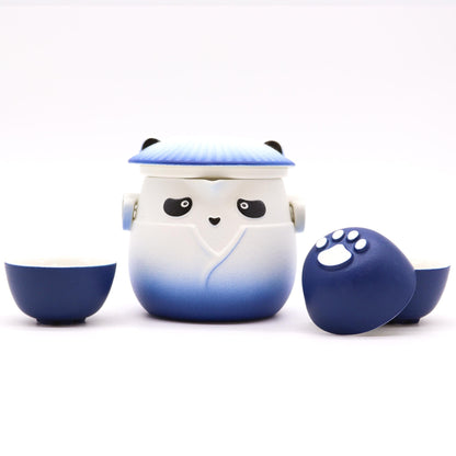 Panda Teapot Set &amp; Three Cups - Sky Blue
