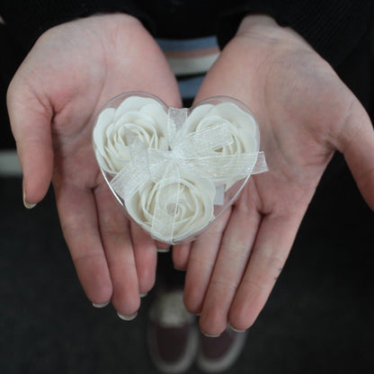 Set of 3 Soap Flower Heart Box - Biela
