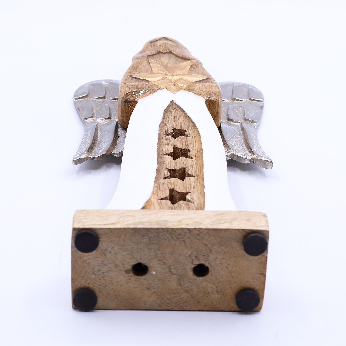 Veľký Anjel Hviezda z Mangového Dreva a Kovovými Krídlami &amp; Smaltovaný Detail - 30cm