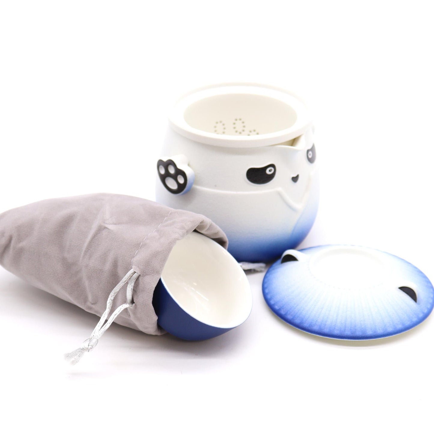 Panda Teapot Set &amp; Three Cups - Sky Blue