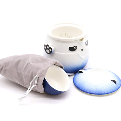 Panda Teapot Set &amp; Three Cups - Sky Blue