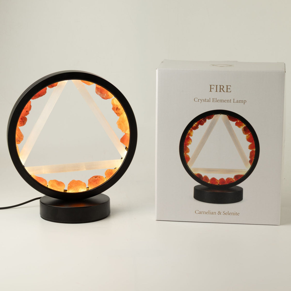 Dekoratívna lampa Halo – karneol a selenit · Oheň