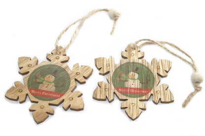 Balenie 2 ks drevená vianočná dekorácia – Vločka &amp; Snehuliak 