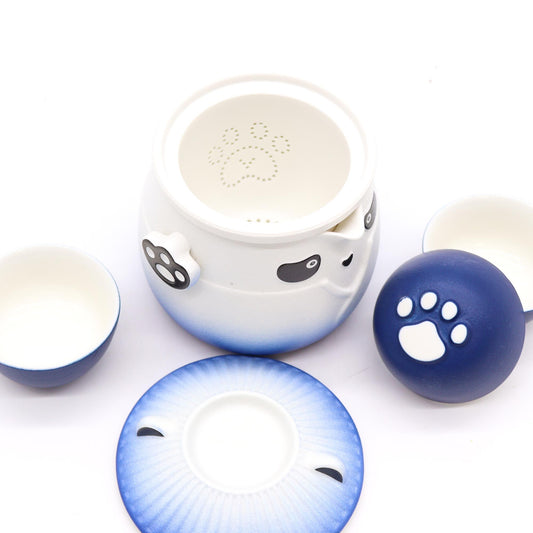 Panda Teapot Set &amp; Three Cups - Sky Blue
