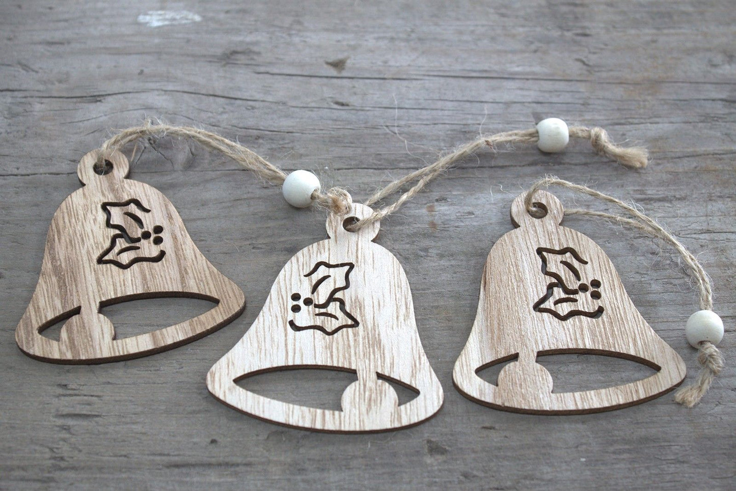 Balenie 3 ks drevená vianočná dekorácia – Zvonček 