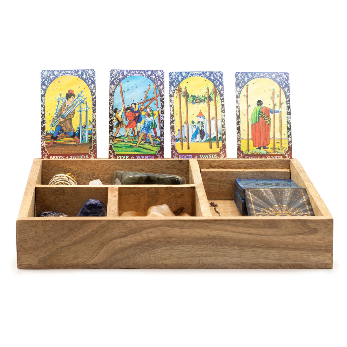 Krabička na tarot so štyrmi priehradkami – rytý motív