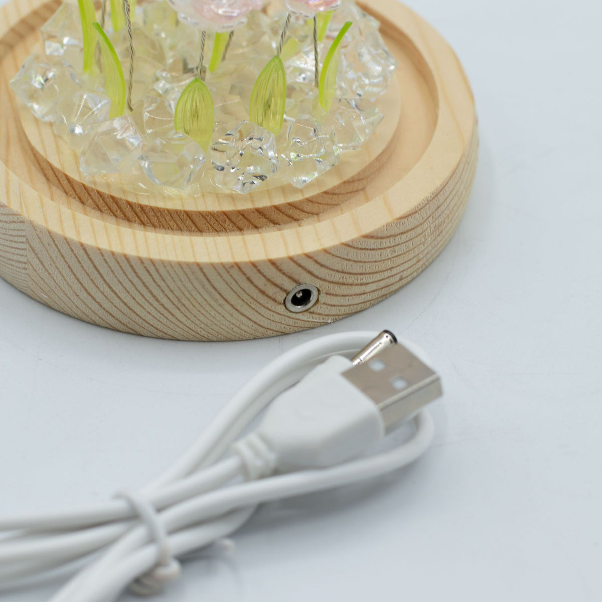 Svetelná dekorácia pod sklom – Ružové ruže · USB