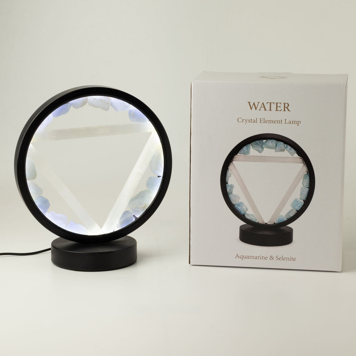Dekoratívna lampa Halo – akvamarín a selenit · Voda