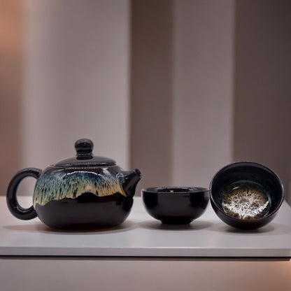 Set čajovej kanvice Herbal Black Glaze – kanvice a dve šálky