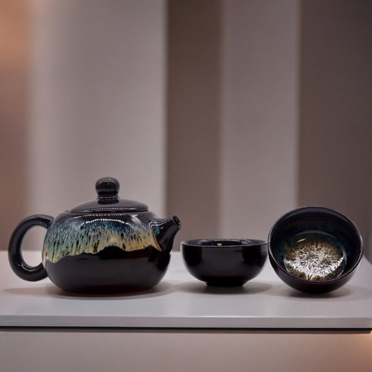 Set čajovej kanvice Herbal Black Glaze – kanvice a dve šálky