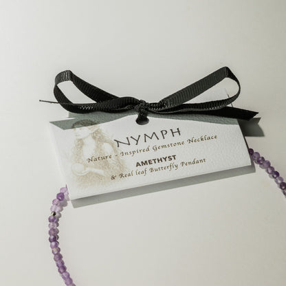 Minerálny náhrdelník Nymph s motýľom – ametyst