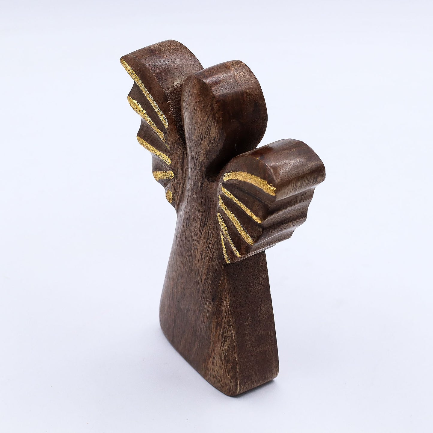 Stredný Anjel z Mangového Dreva - Zlatý Dekor - 16cm