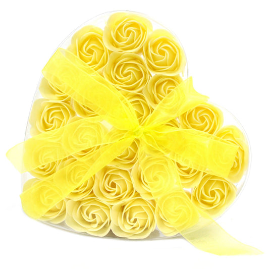 Set of 24 Soap Flower Heart Box - Žltá ruža
