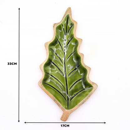 Smaltovaná Drevená Miska v Tvare Listu - 33x17cm