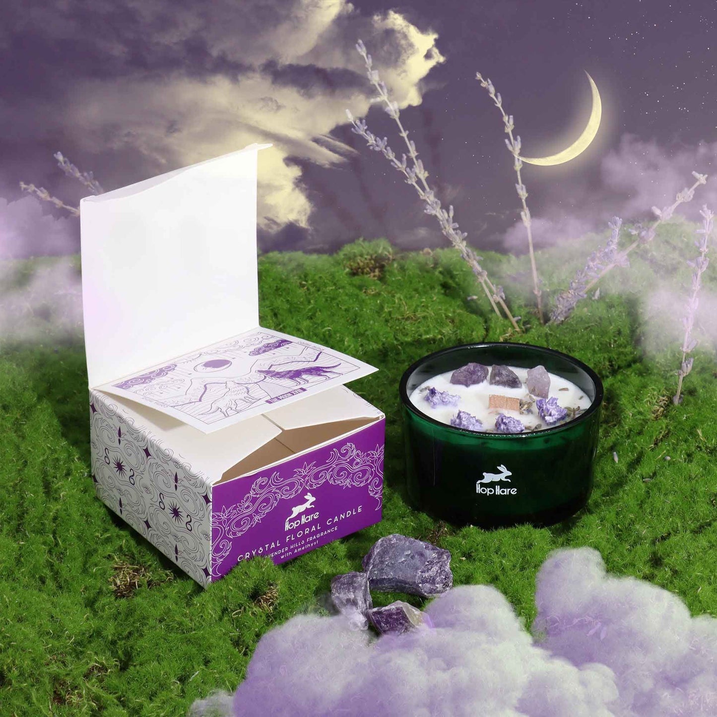 Hop Hare Krištáľová magická kvetinová sviečka – Mesiac